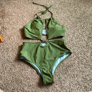 NWOT Shein Army Green Criss Cross Swimsuit